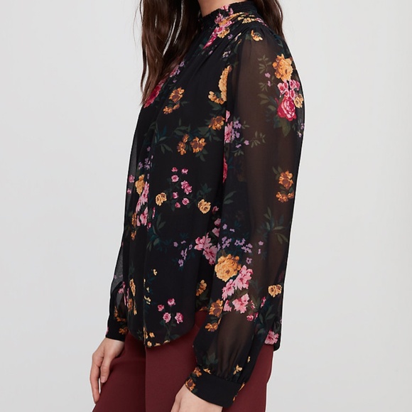 Aritzia Wilfred Paula Blouse- Black Floral Long Sleeve High Neck Chiffon Top - Picture 5 of 7